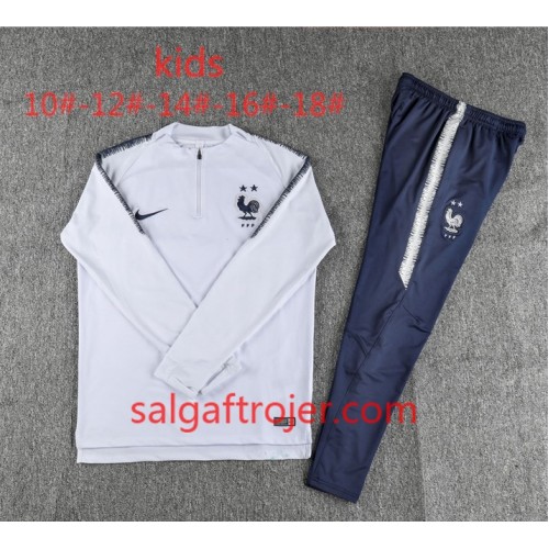 Frankrig 2 Stars Børn Sweatshirt Dragt Hvid 2018 Frankrig 2 Stars Børn Sweatshirt Dragt Hvid 2018